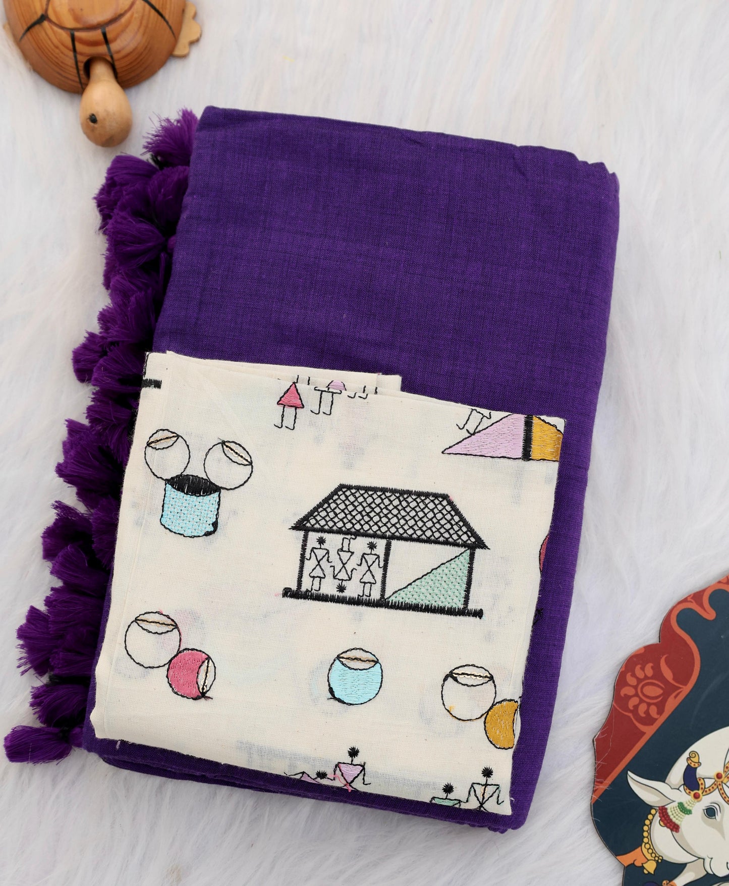 Khadi Cotton Colourful Saree With Designer Printed Blouse