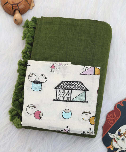 Khadi Cotton Colourful Saree With Designer Printed Blouse