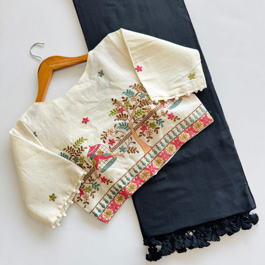 Black Color Cotton Silk With Digital Print Saree