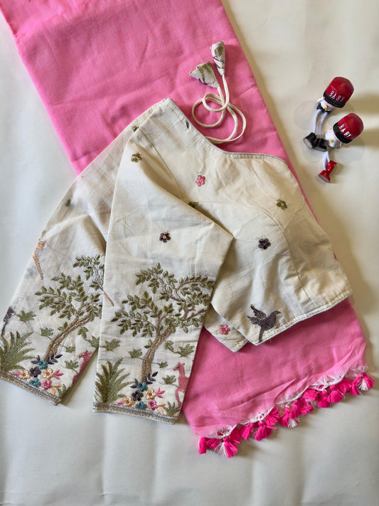 Khadi Cotton Tasselse Border Saree