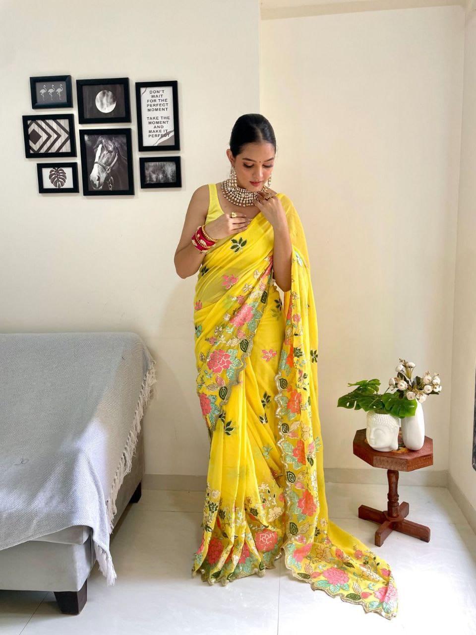 New Wear Soft Georgette Multicolor Embroidery Work Saree