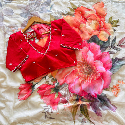 Red Color Print Cover With Hand Work Saree