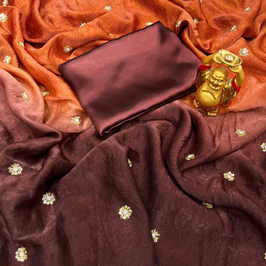 Beeds Work Space Silk Shaeded Crush Saree