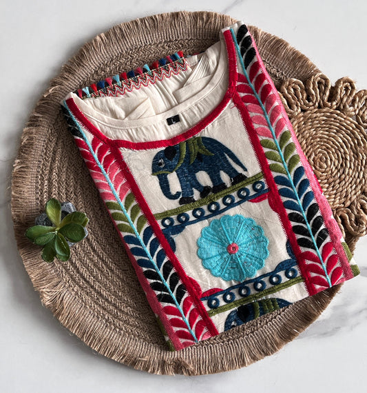 White Color Pure Khadi Tunic Hand Work Top