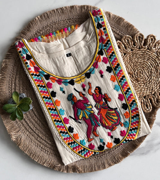 White Color Pure Khadi Tunic Hand Work Top