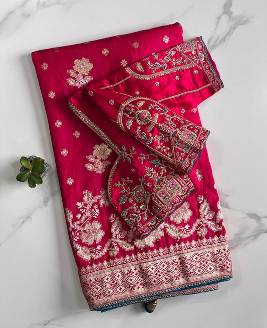 Pure Banarasi Embroidery Work With Handwooven Pallu Saree