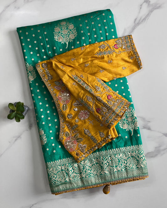 Pure Banarasi Embroidery Work With Handwooven Pallu Saree