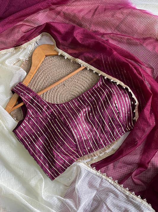 Viscos Kota Doriya Pearl Lace Work Saree