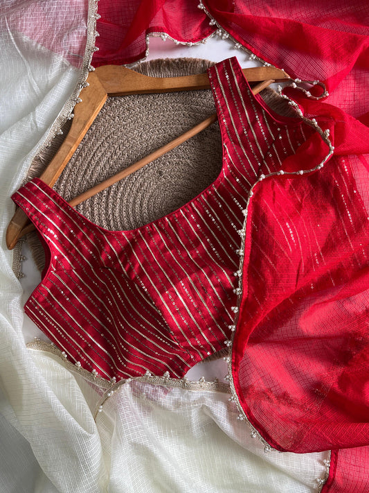 Viscos Kota Doriya Pearl Lace Work Saree