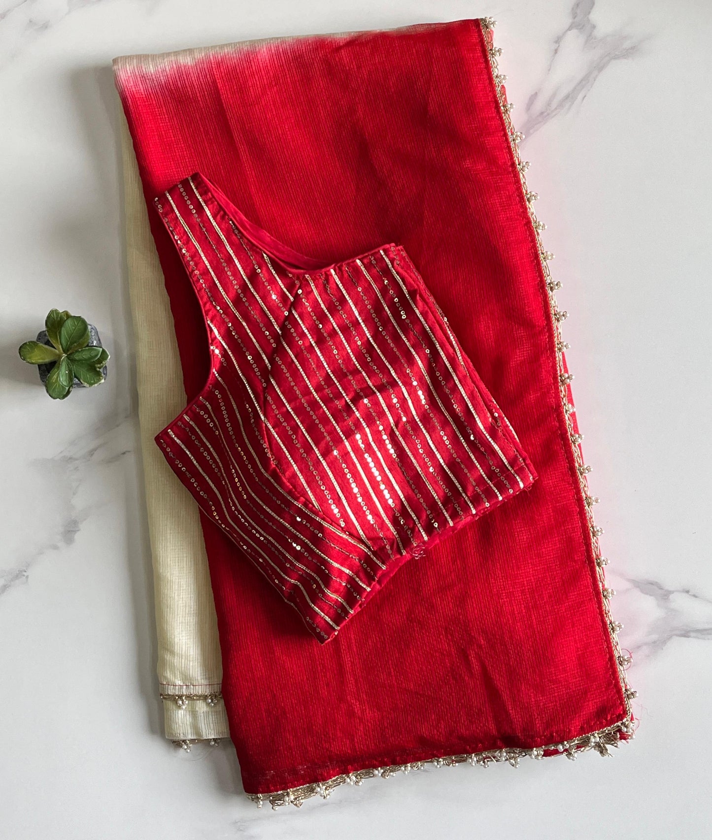 Viscos Kota Doriya Pearl Lace Work Saree