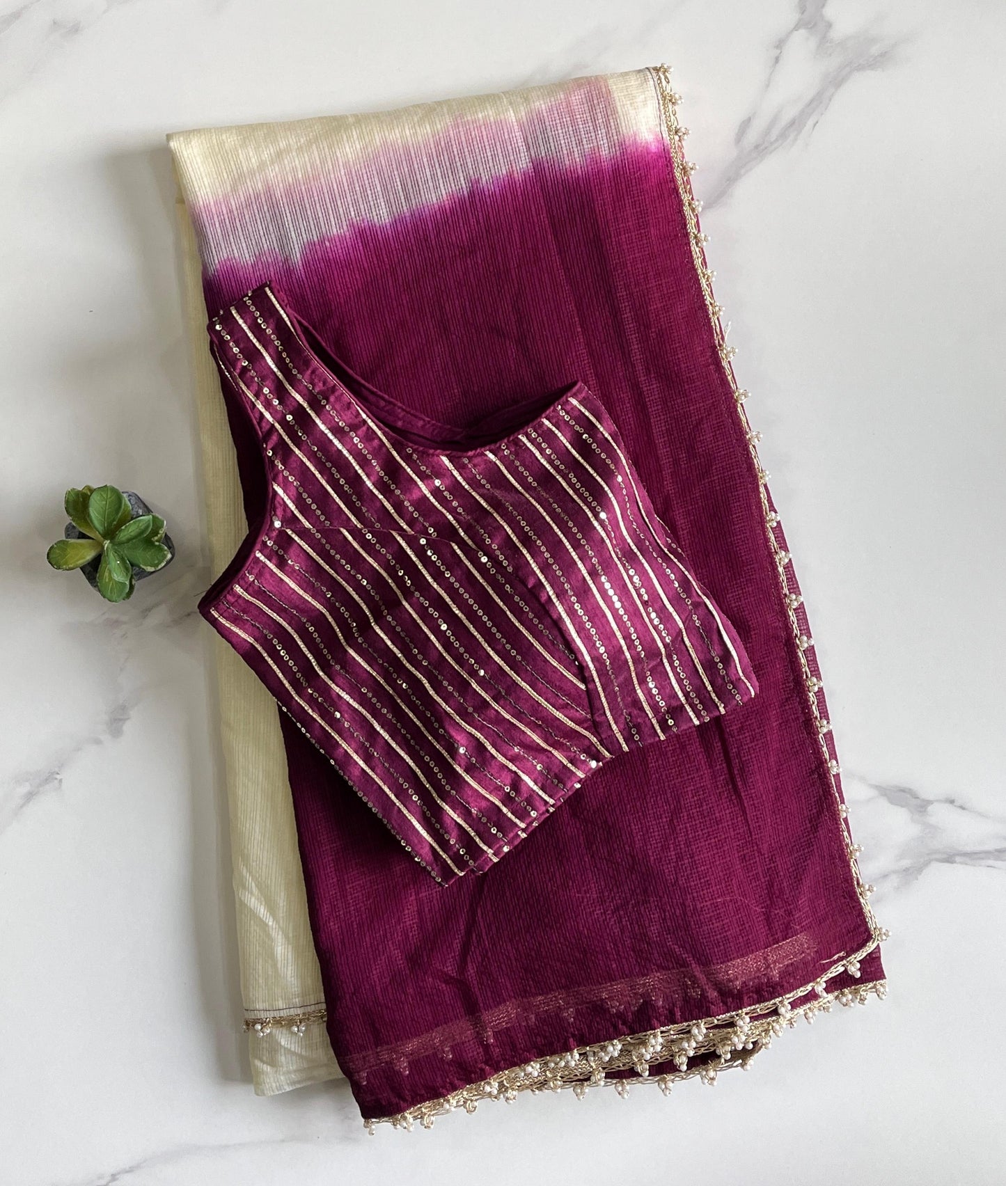 Viscos Kota Doriya Pearl Lace Work Saree