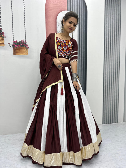 Brown Color Pure Cotton Lumpi Lace Border Lehenga Choli