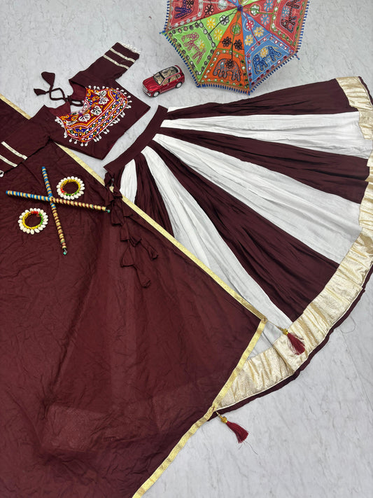 Brown Color Pure Cotton Lumpi Lace Border Lehenga Choli