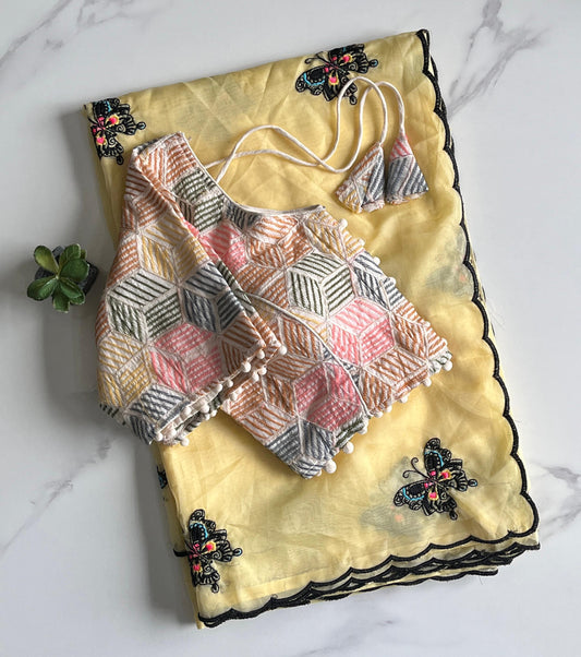 Pure Tabi Silk Swan Design With Butterfly Design Saree