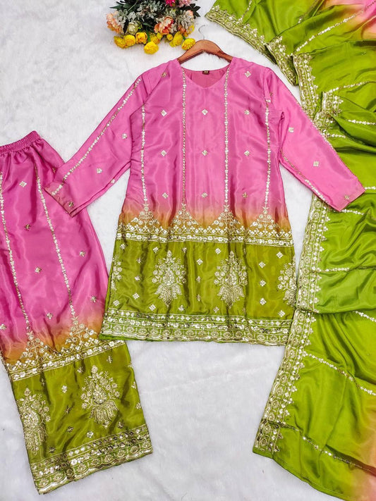 Heavy Chinon Silk digital Pedding With Premium Work Top Pent