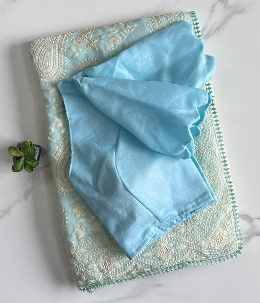 Pure Fox Georgette Chikankari Work Saree