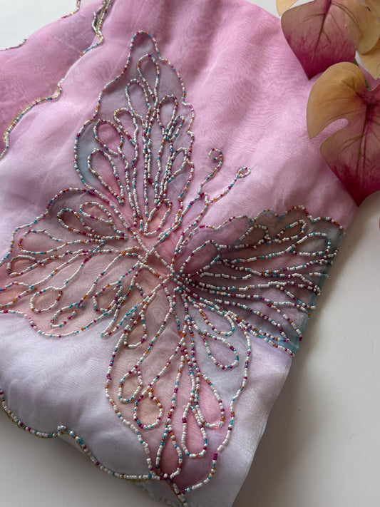 Premium Organza Tissue With Butterfly Work Saree