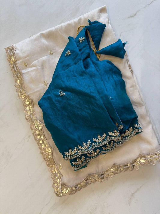 Tissue Silk Fabric With Embroidery Work Saree