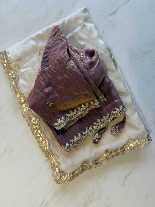 Tissue Silk Fabric With Embroidery Work Saree