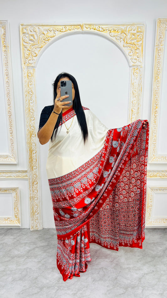Original Japan Silk With Printed Work Saree