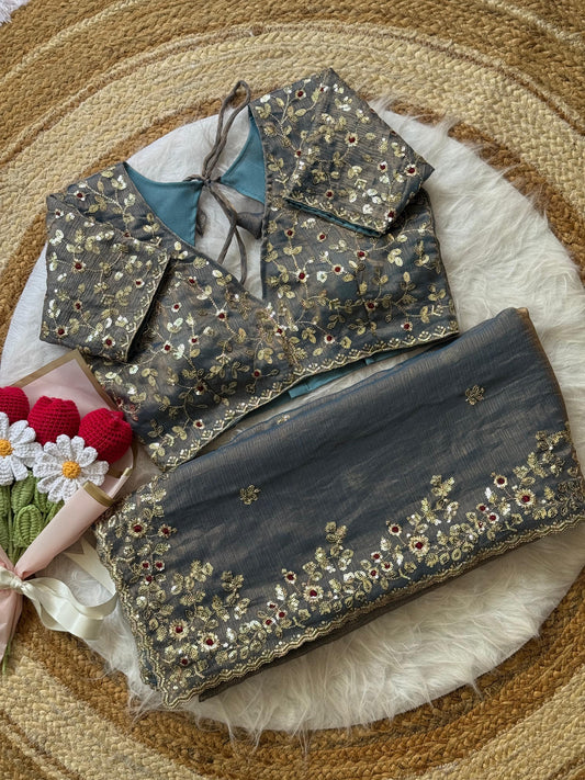 Fendy Chiffon With Embroidery Sequins Work Saree