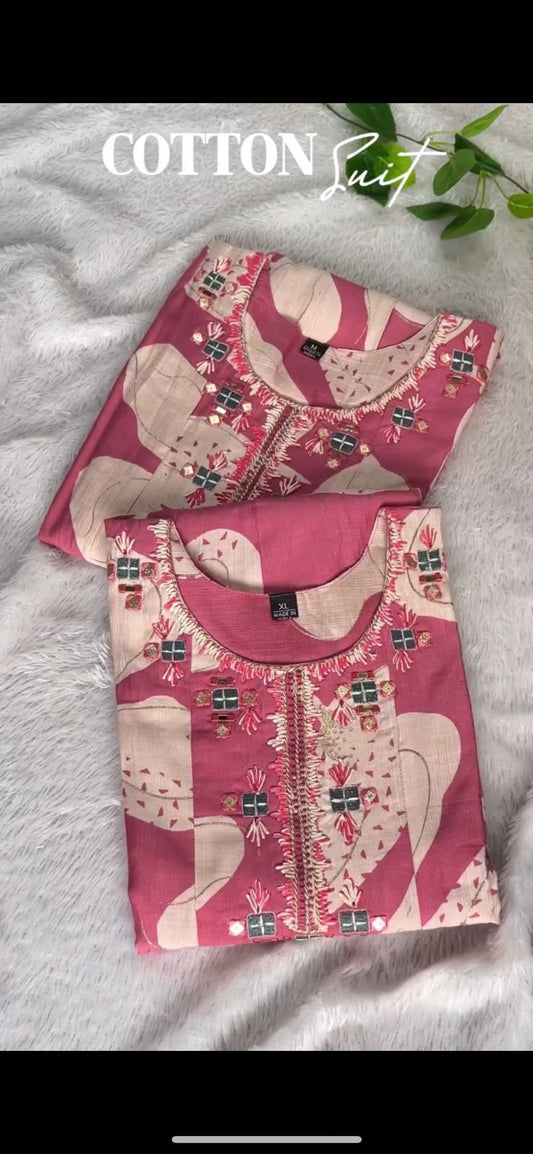 Pink Color Verticle Fabric Mille Foil Work Gown