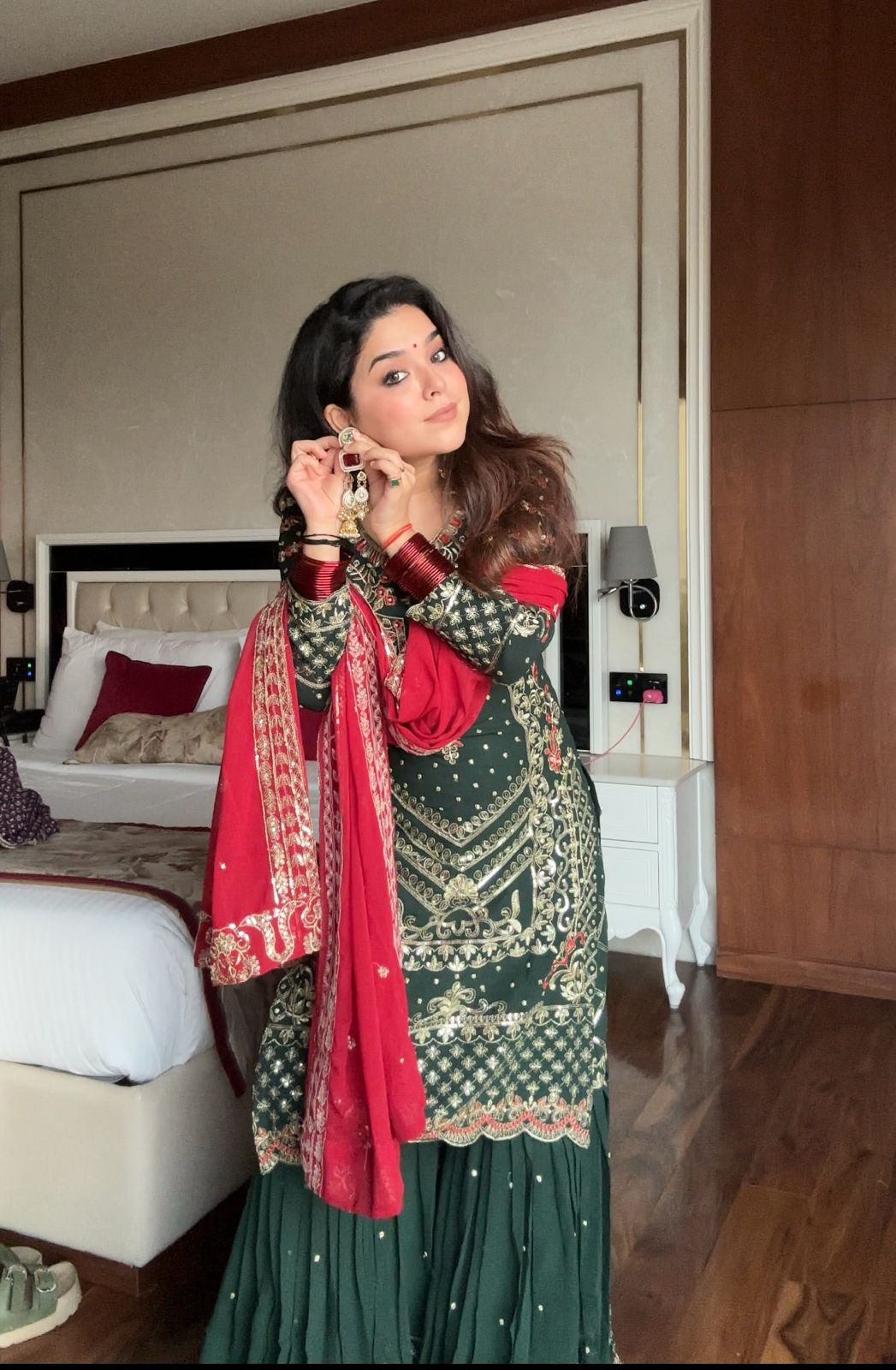 MOST DEMANDING GEORGETTE SEQUENCE WORK TOP SHARARA IN GREEN COLOR