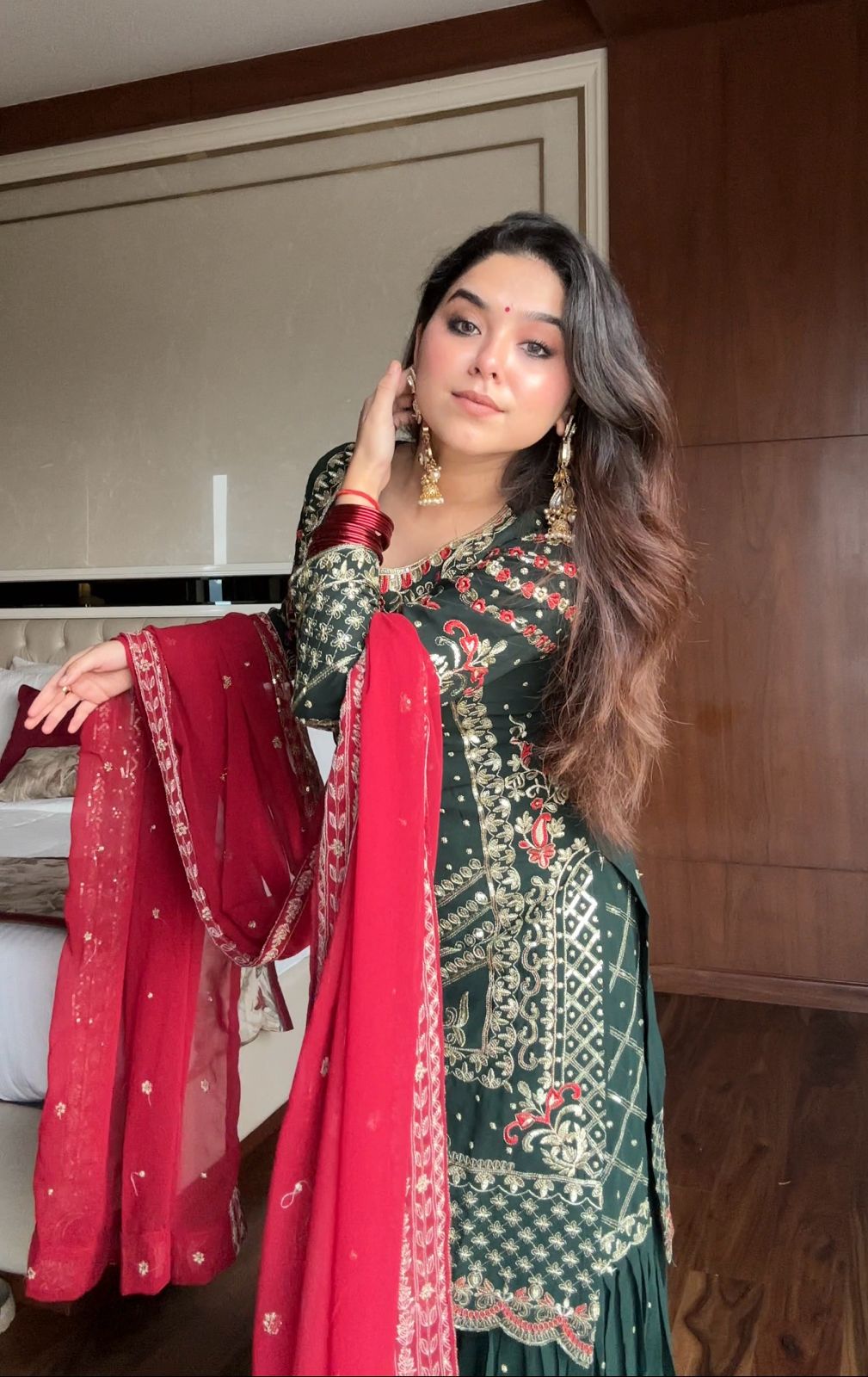MOST DEMANDING GEORGETTE SEQUENCE WORK TOP SHARARA IN GREEN COLOR