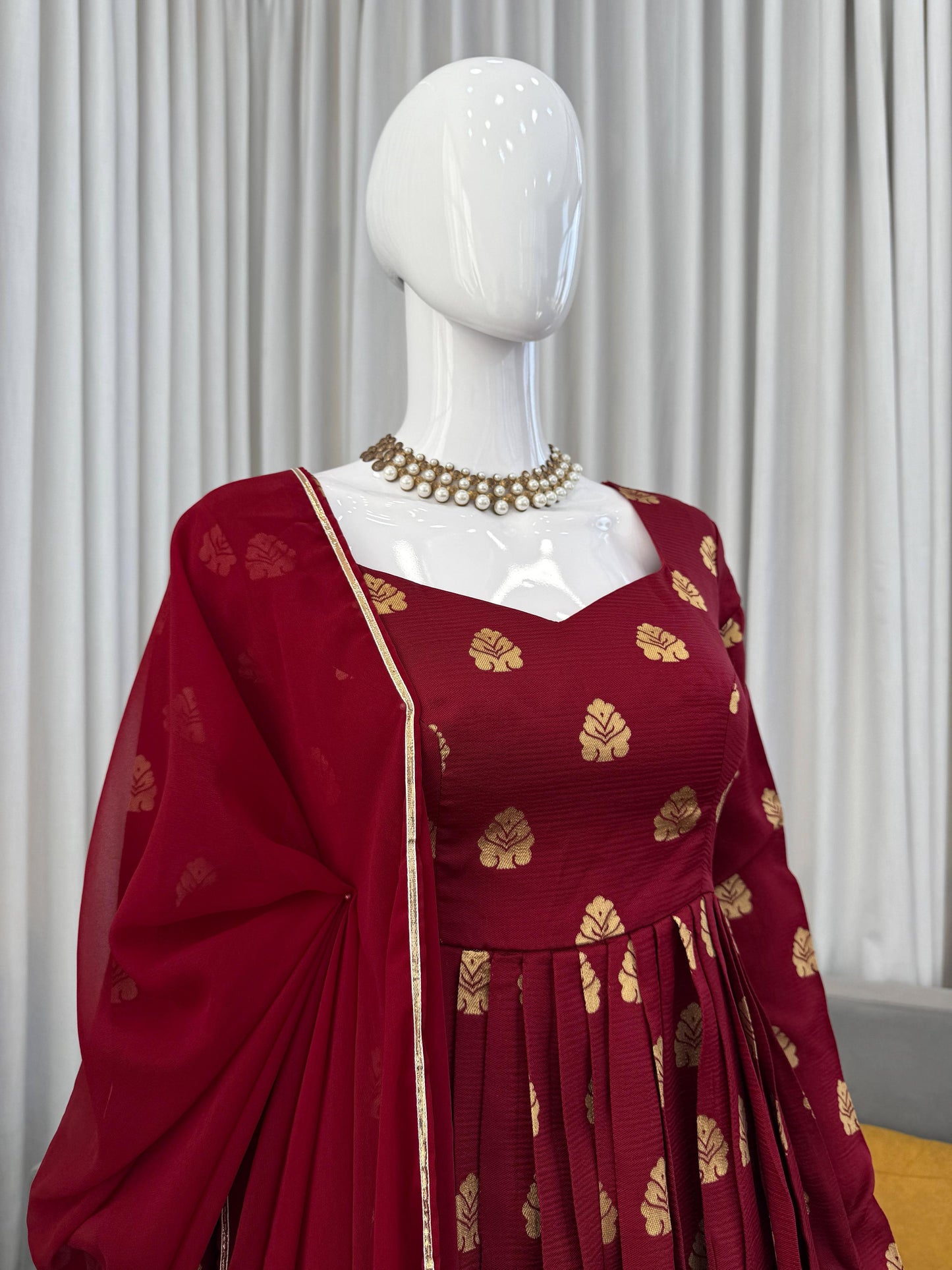 BEST ANARKALI GOWN WITH JAQUARD WEAVING IN MAROON COLOR