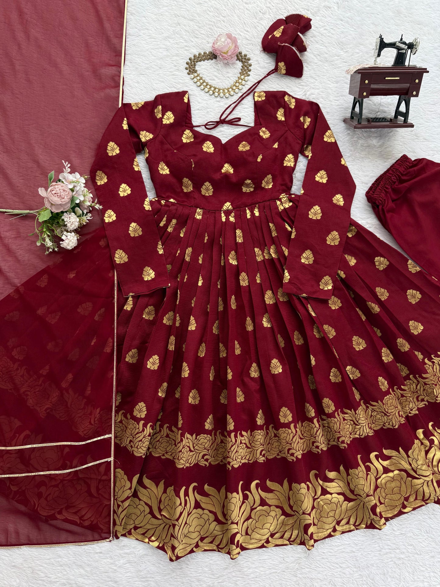 BEST ANARKALI GOWN WITH JAQUARD WEAVING IN MAROON COLOR