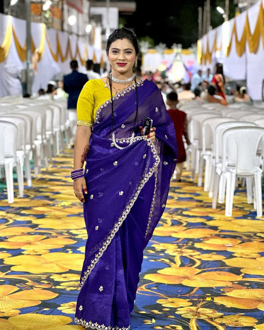 Satin Chiffon Candy Crush Silk With Embroidery Work Saree