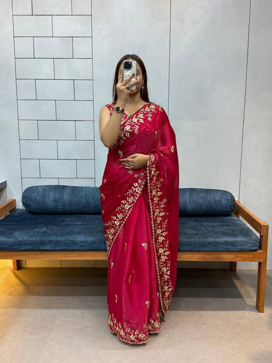 Fendy Chifron With Embroidery Sequience Work Saree