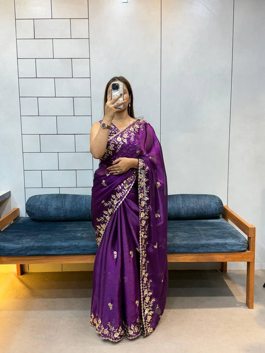 Fendy Chifron With Embroidery Sequience Work Saree