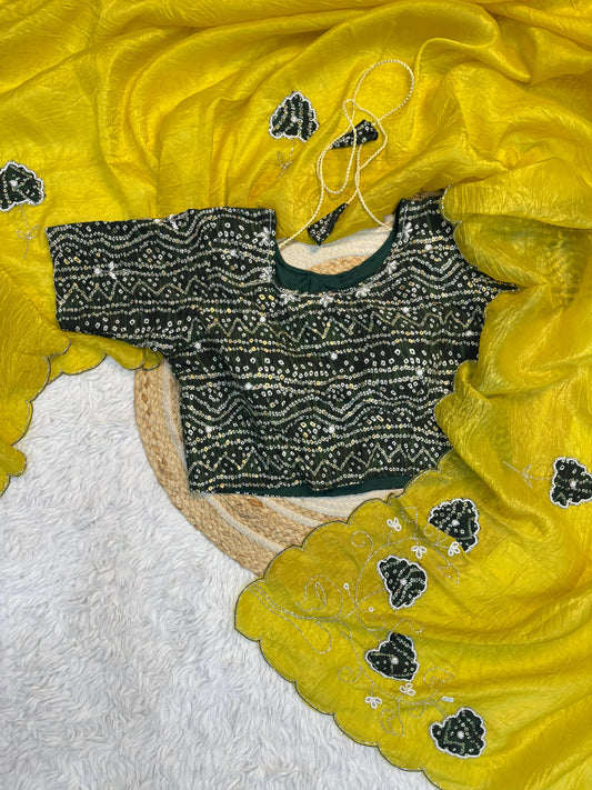 Premium Wear Pure Gold Crush Hand Work Saree