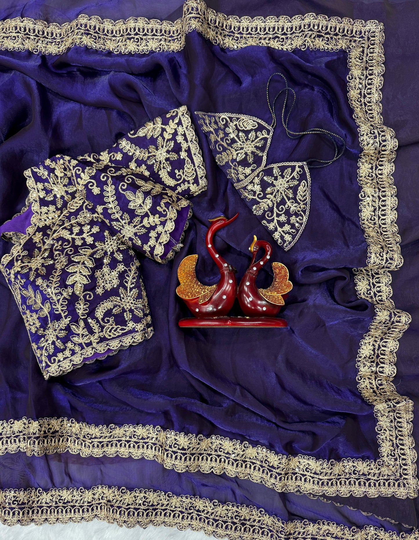 Purple Color Space Silk With Sequience Dori work Saree