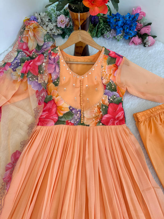 Beautifull Flower Work Georgette With Hand Work Gown