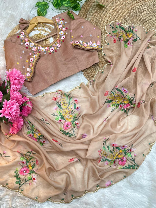 Elegant And Premium Look With Hand Work Saree