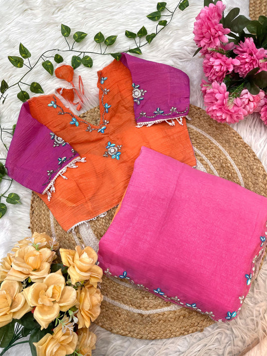 Pure Soft Crunchy Silk With Hand With Khatli Work Saree