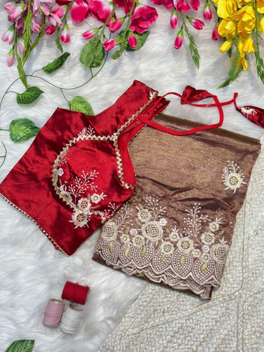 New Rich Look Tissue Organza With Embroidery Work Saree