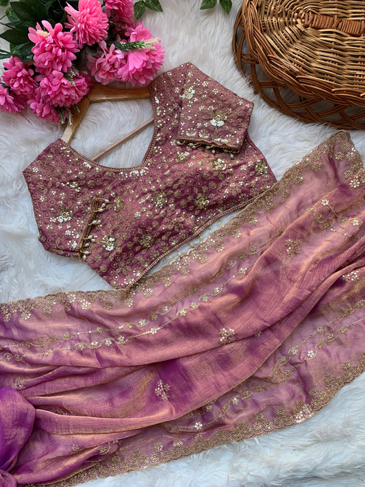 Beautifull Chiffon Two Ton With Embroidery Work Saree