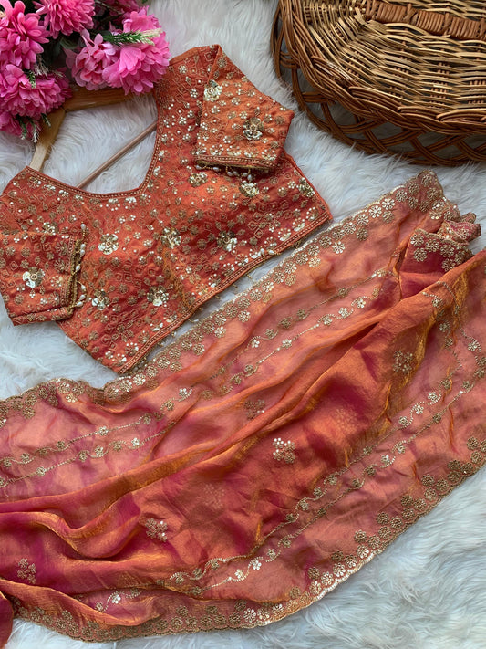 Beautifull Chiffon Two Ton With Embroidery Work Saree