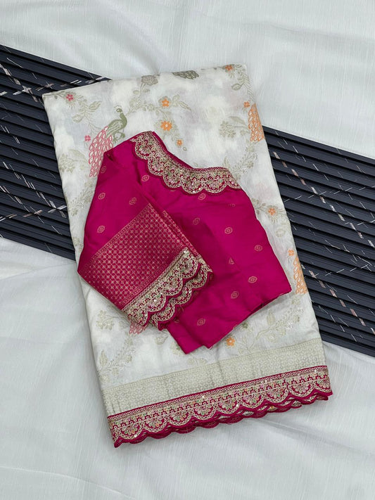 Beautifull Dollla Silk With COding Embroidery Work Saree