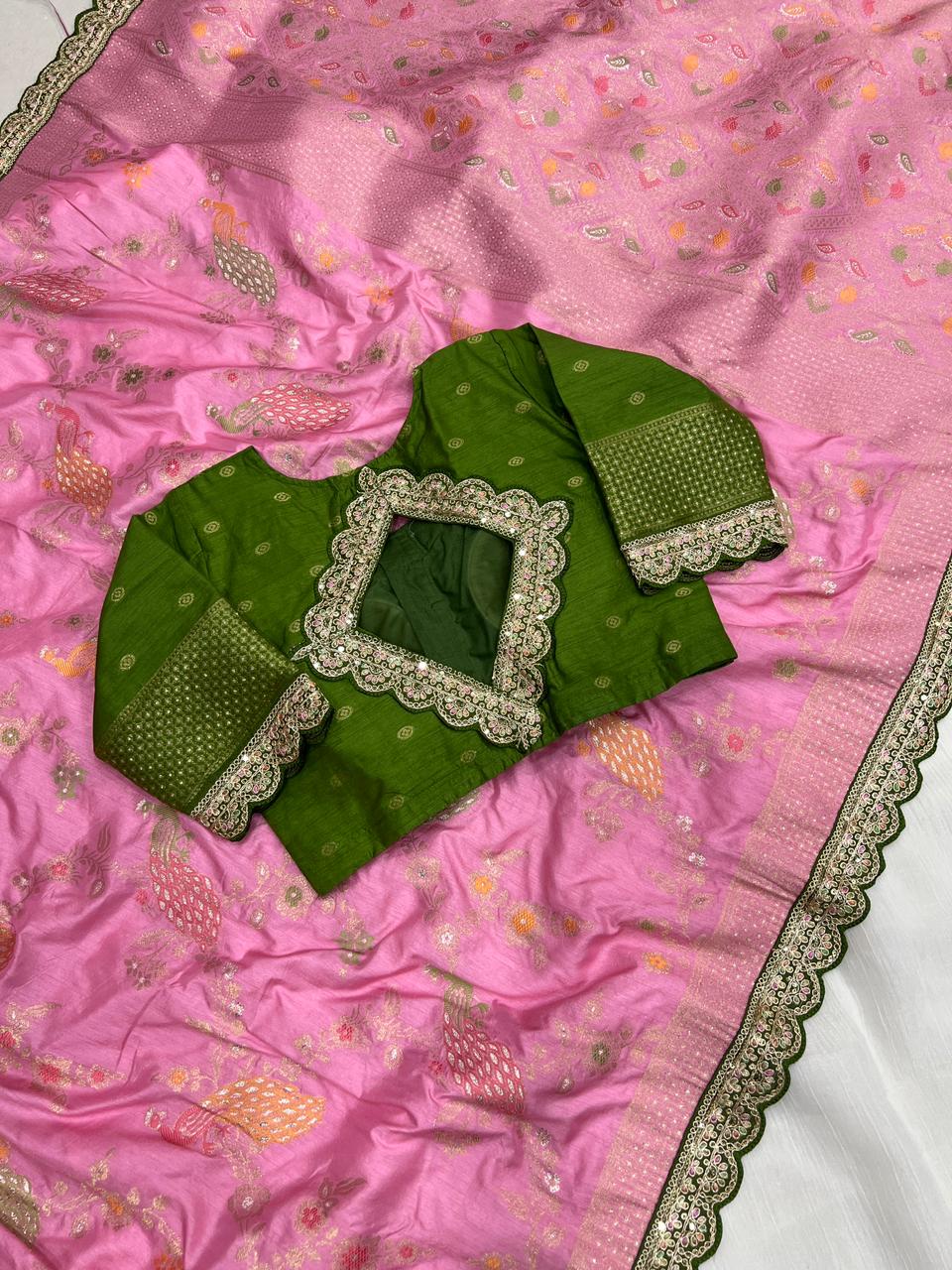 Beautifull Dollla Silk With COding Embroidery Work Saree