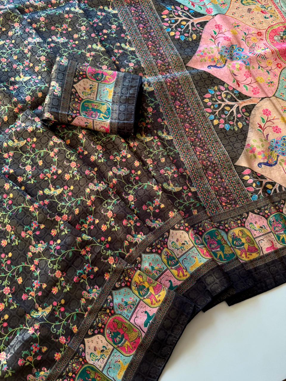 Beautifull Jari Weaving With Digital Print Work Saree