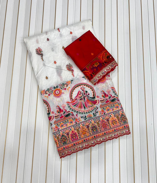 Beautifull Weadding Special Rajwadi Silk With Thread Woven Work Saree