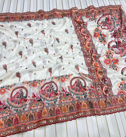 Beautifull Weadding Special Rajwadi Silk With Thread Woven Work Saree