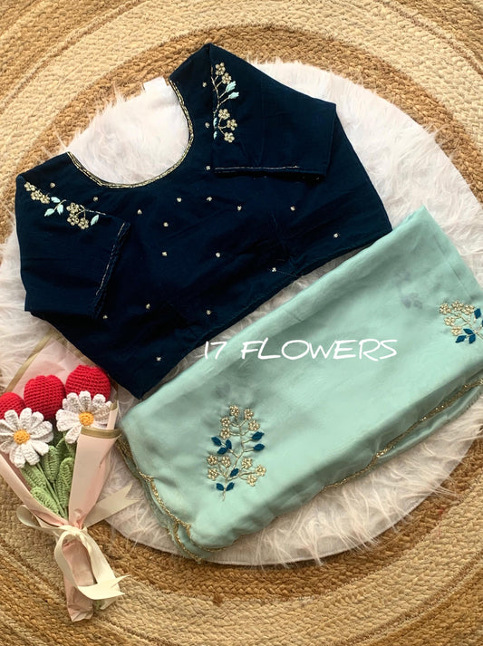 Beautifull Two Tone Rangoli Silk With Flower Hand Work Saree