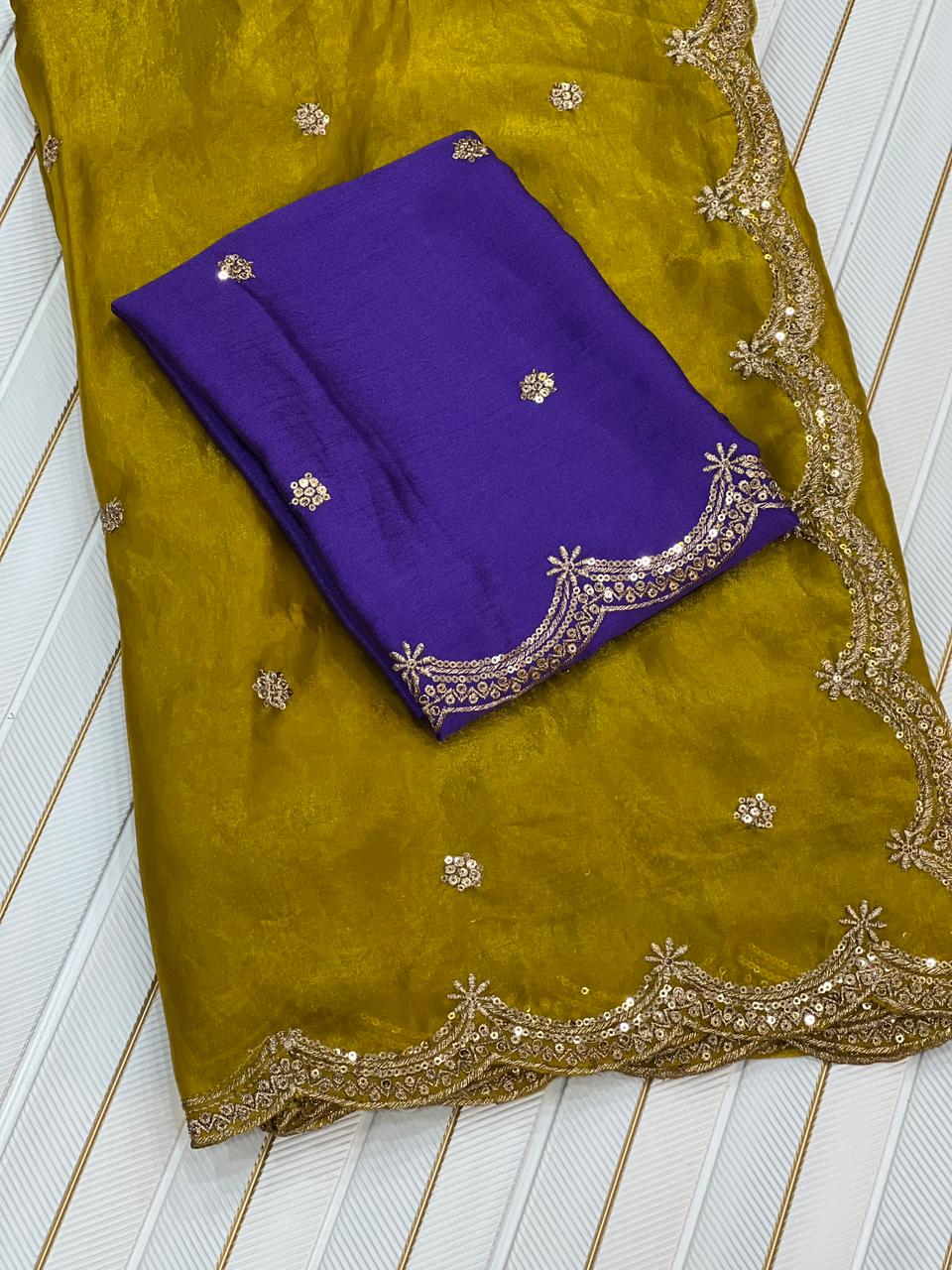 Beautifull Space Silk With Fancy Embrodiery Work Saree