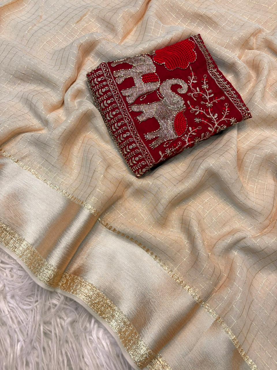 Beautifull viscose georgette with weaving Chex saree