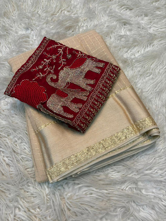 Beautifull viscose georgette with weaving Chex saree